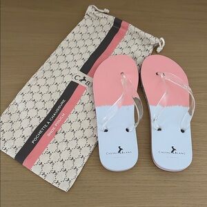 Cheval Blanc Pink and White Flip Flops with Logo Dust Bag Size 8